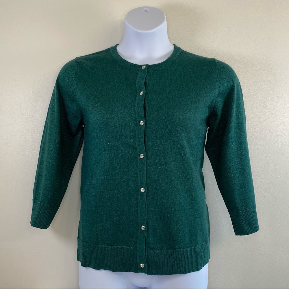 NWT Berkley Jensen Women’s XL Green Lurex Cardigan - Picture 2 of 10